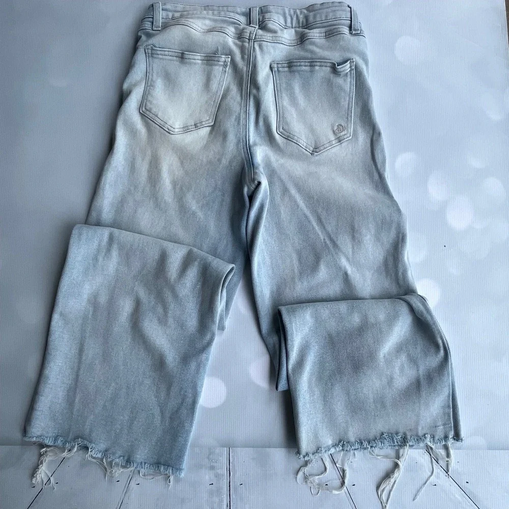 Indigo Rein Light Wash High Rise Distressed Wide Leg Jeans Size 11/29 Frayed Hem